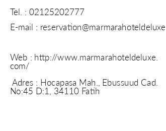 Marmara Deluxe Hotel iletiim bilgileri